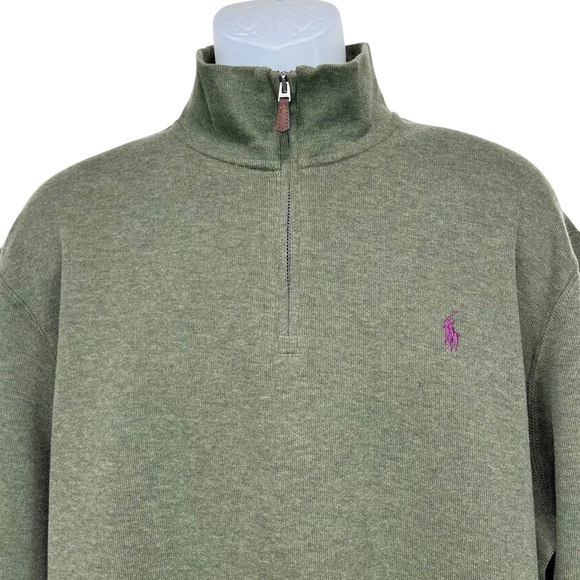 Polo Ralph Lauren Men XL Estate Rib Quarter Zip Classic Green‎ Pullover Sweater - Picture 2 of 9